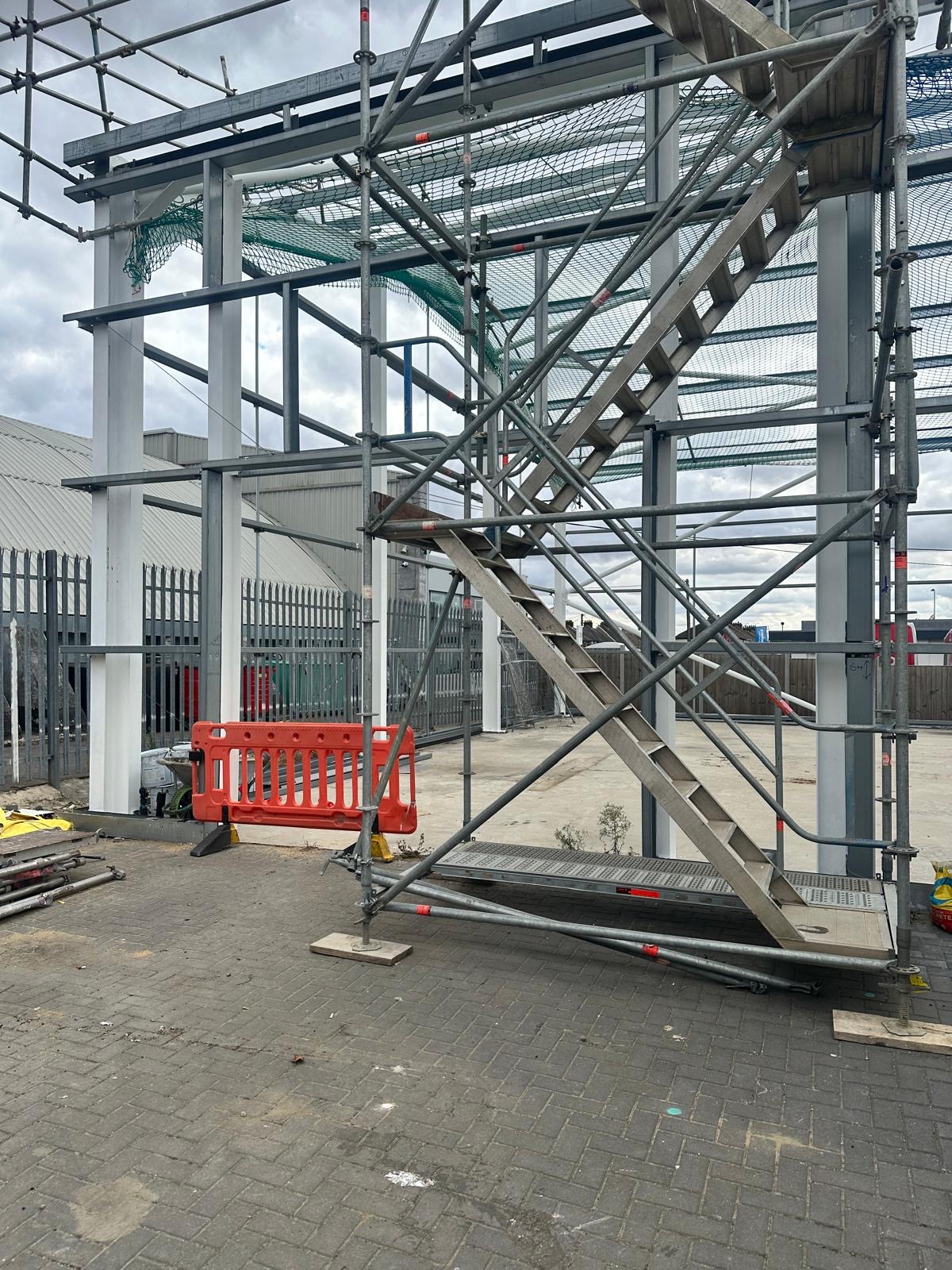 Site access staircase and scaffold at the Springwood Court project in Braintree