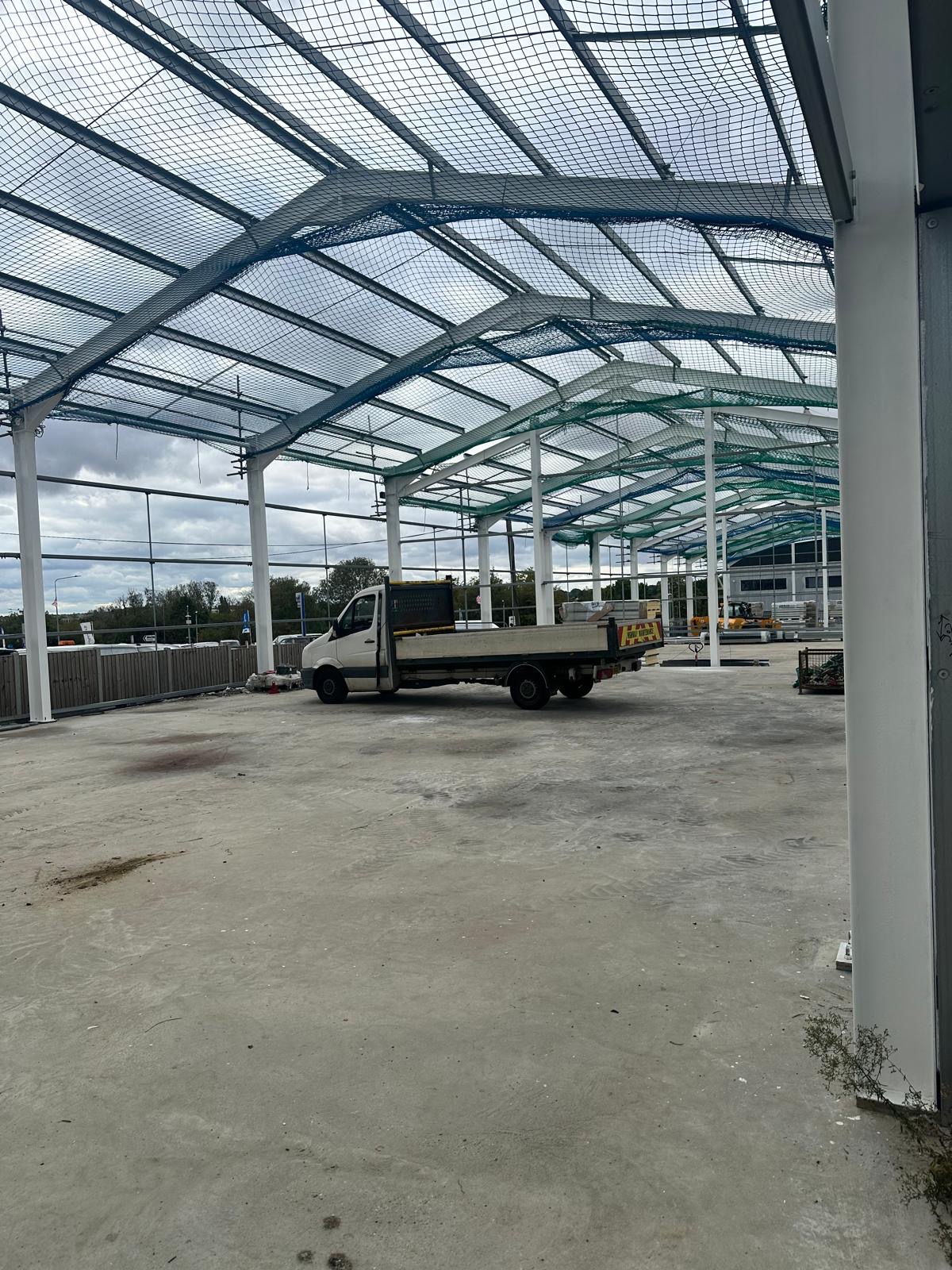Interior of the Springwood Court steel portal frame building under construction
