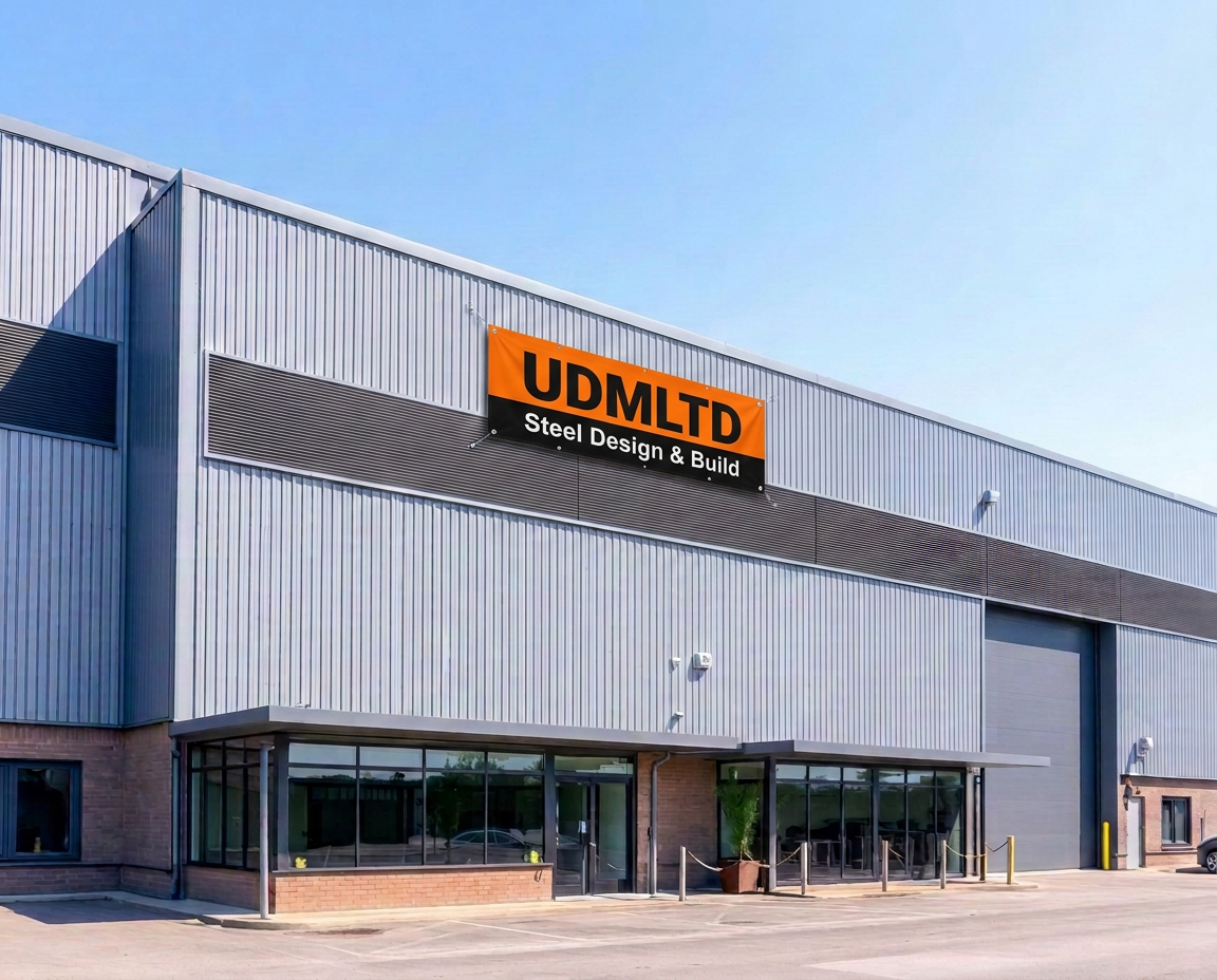UDM operatives installing insulated composite wall cladding on an industrial warehouse unit