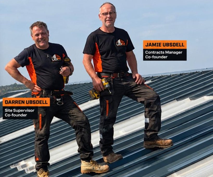 Darren and Jamie Ubsdell on the roof at Springwood Court, Braintree